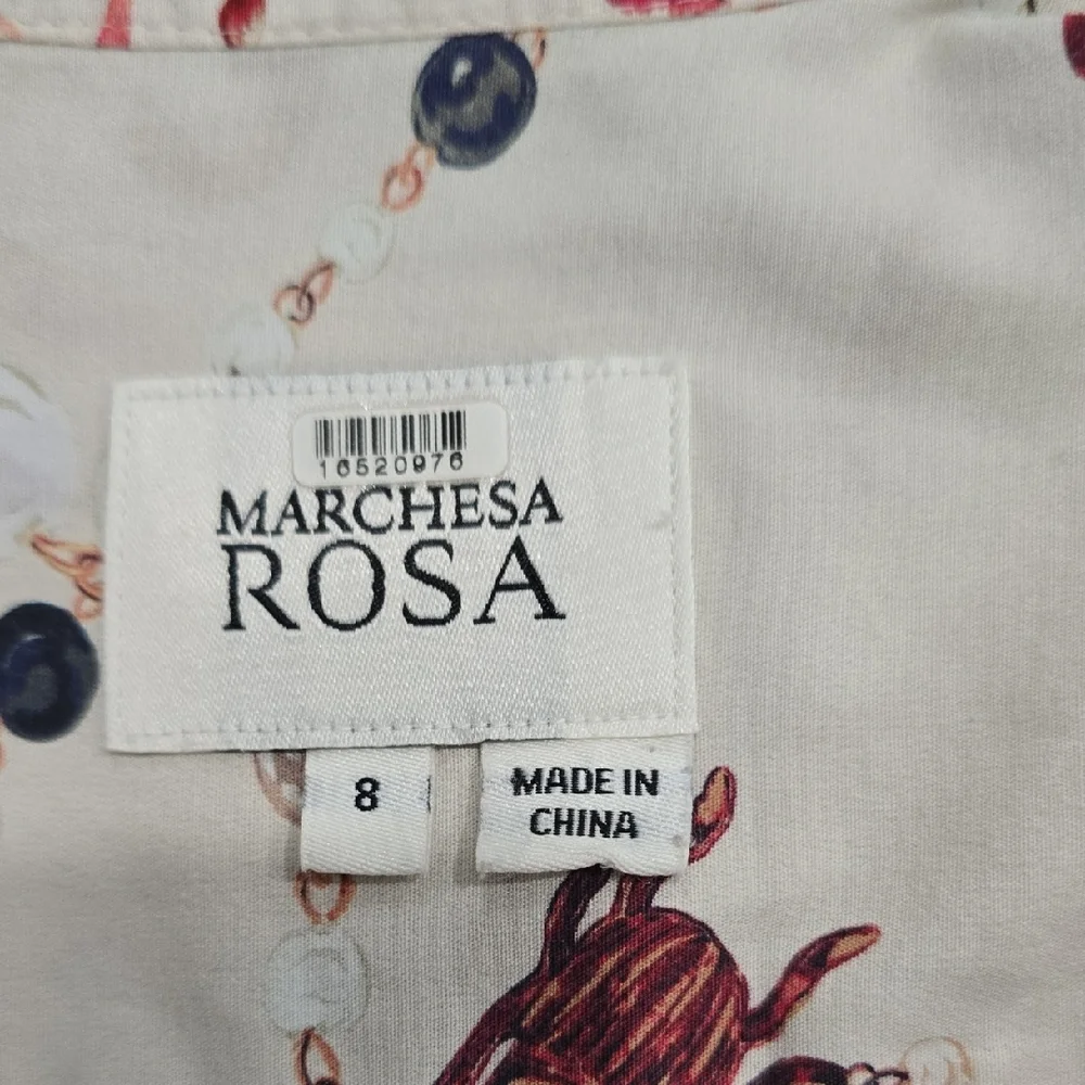 Marchesa Rosa Parker Midi Dress Button Down Puff Sleeve Cream Red Size 8 - Picture 8 of 10